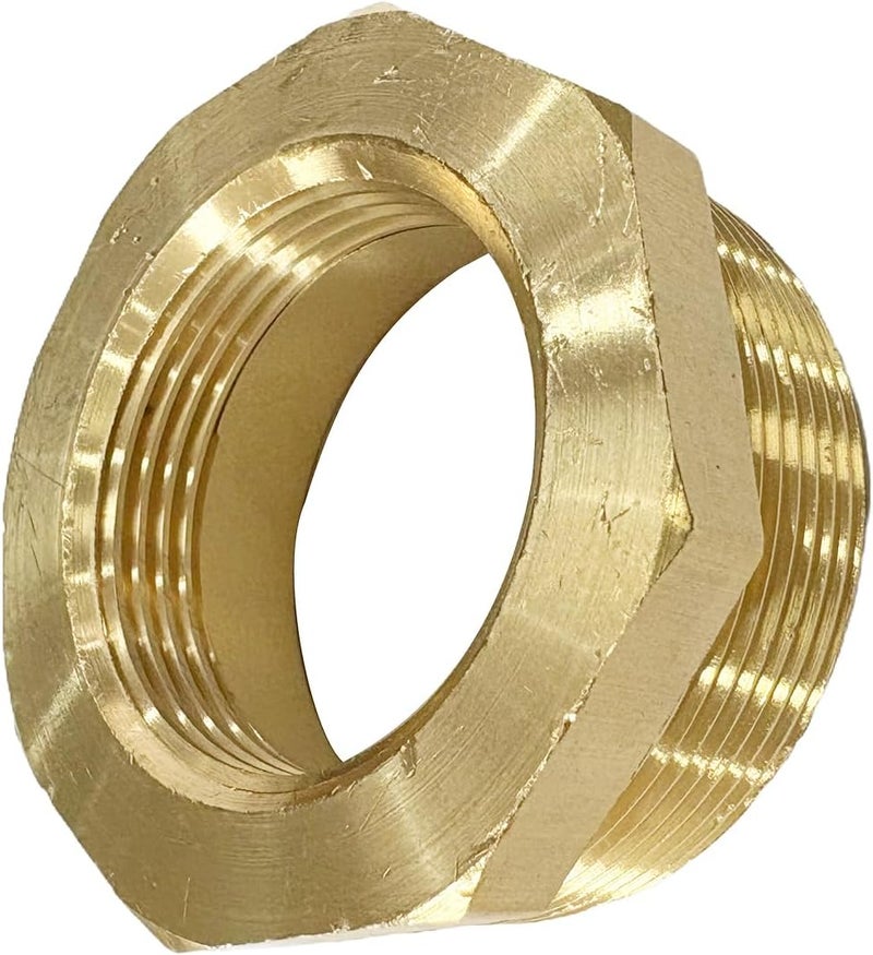 JENSWILL 2" NPT Male x 1-1/4" NPT Female Brass Reducer Hex Bushing Threaded Pipe Fitting Reducing Adapter Pack of 1 - Image 3